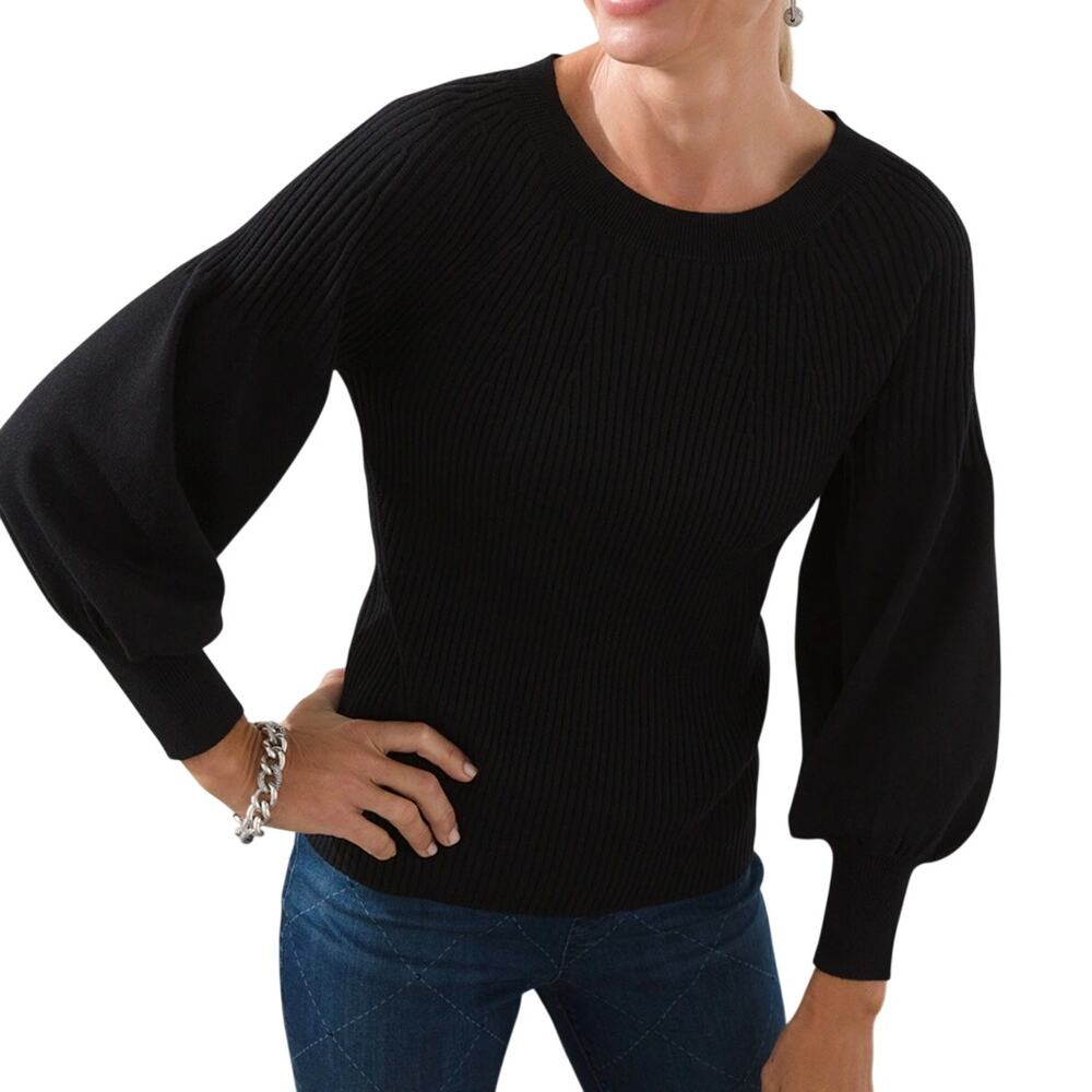 Chicos Rib Knit Blouse Sleeve Pullover, Size 0 (S-4/6)